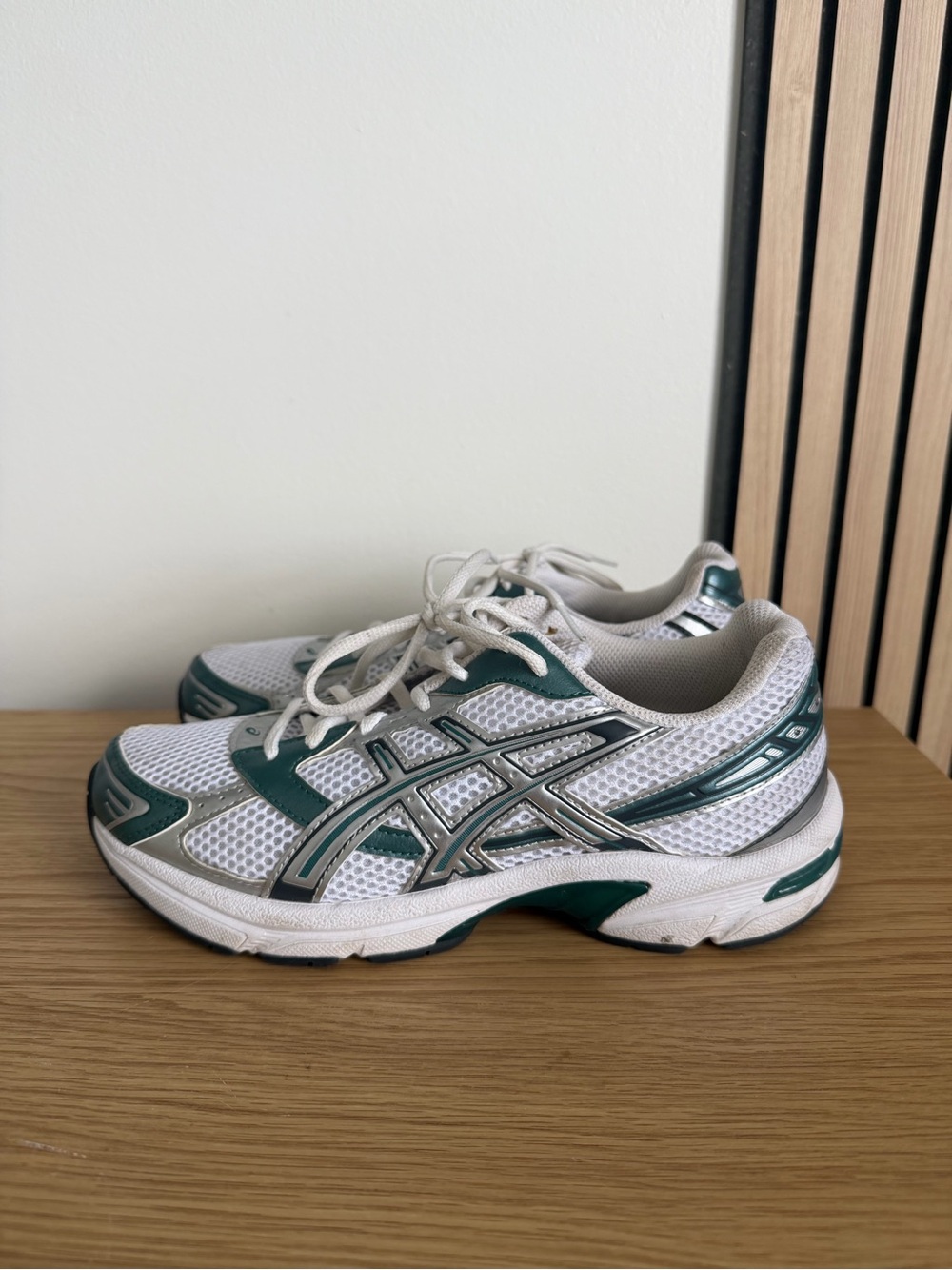 ASICS White and Green Mesh Athletic Sneakers